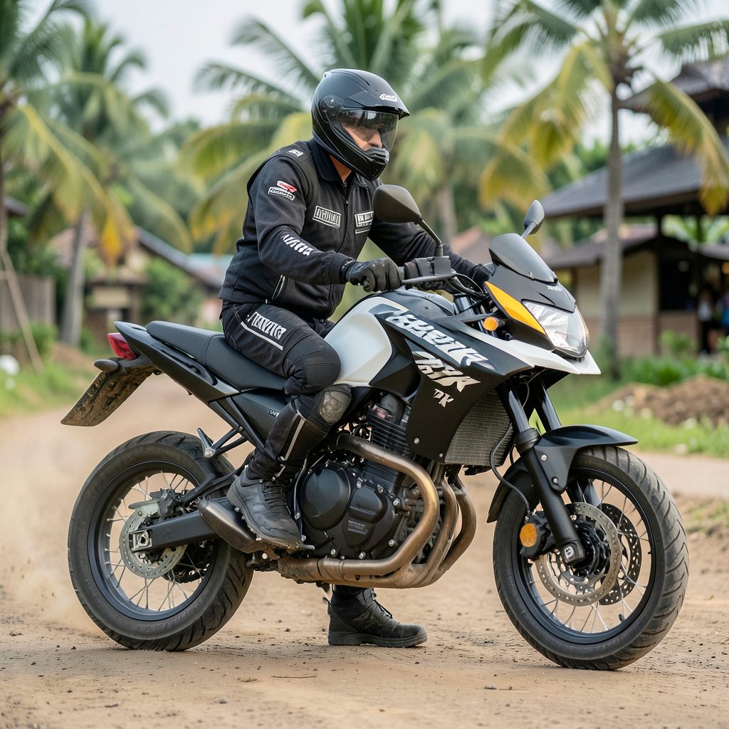 Sekelompok motor Kawasaki Vulcan berjajar rapi di jalan raya dengan latar pegunungan, menggambarkan touring komunitas rider